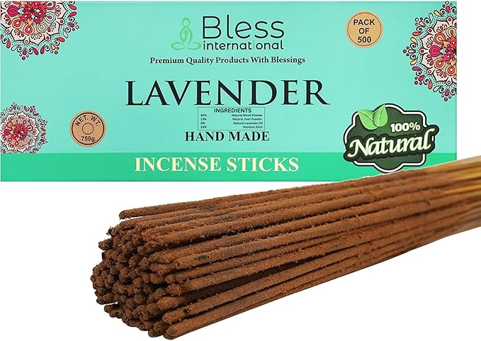 Bless-Lavender 100%-Natural-Handmade-Hand-Dipped-Incense-Sticks Organic-Chemicals-Charcoal-Free Purification-Relaxation-Positivity-Yoga-Meditation Best-Woods-Scent (500 Sticks (26 OZ))