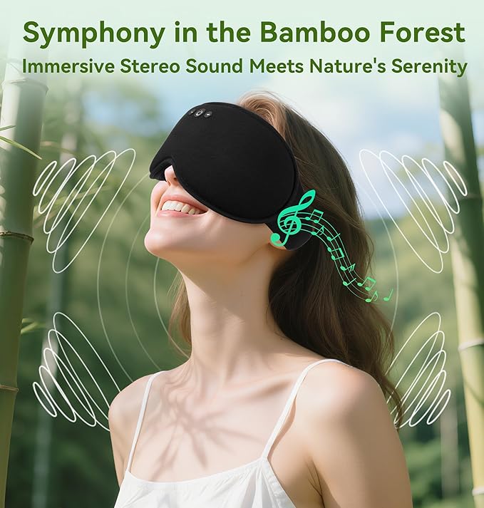 LC-dolida Bamboo Cotton Weighted Bluetooth Sleep Masks, 3D Weighted Sleep Masks with Bluetooth 5.4 Headphones, Total Blackout Bluetooth Sleep Mask for Women Men, Weight Eye Mask for Sleeping, Black