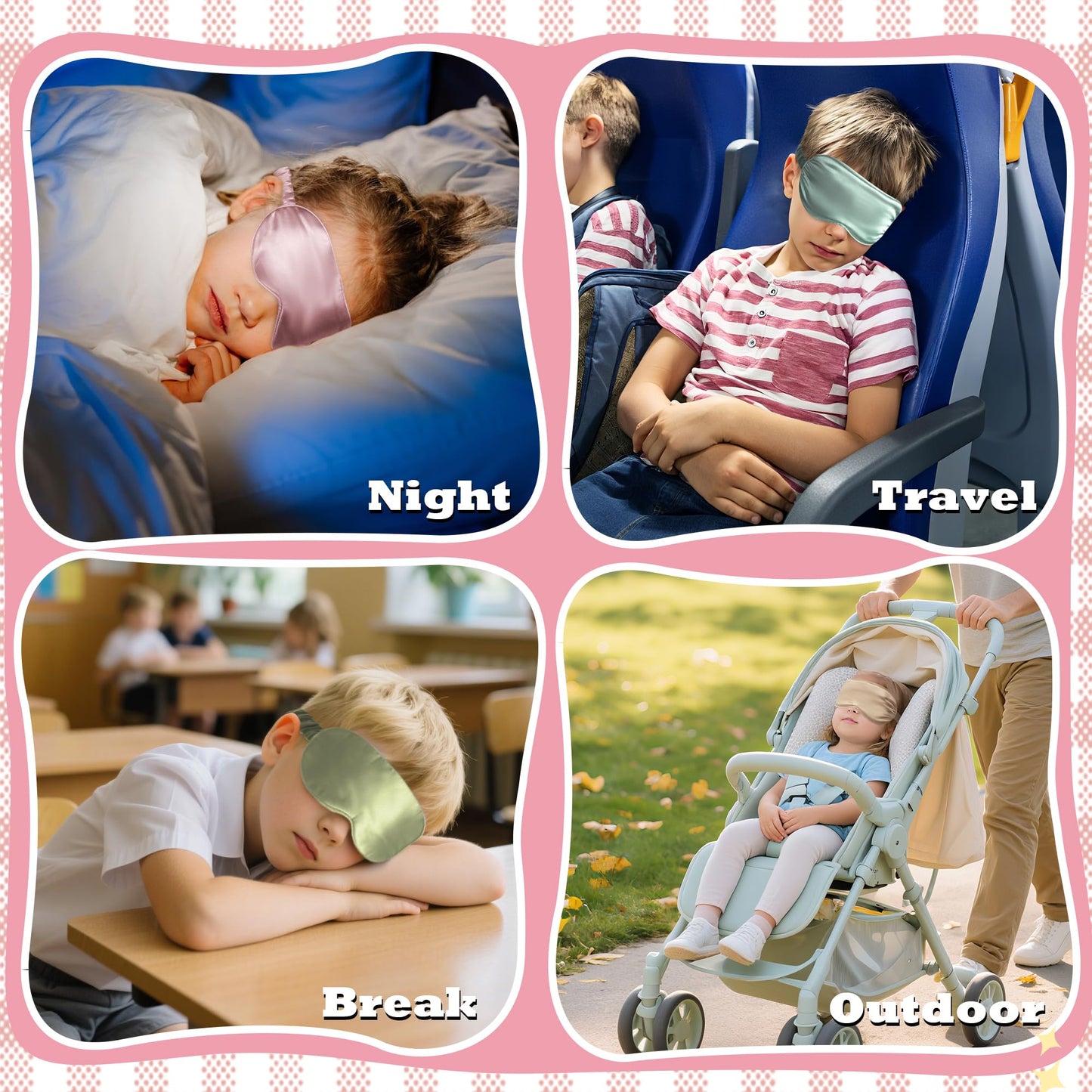 SilkDream 100% Mulberry Silk Sleep Mask for Kids Eye Mask for Sleeping 22 Momme 6A Real Silk 4t-12Y Gifts for Kids Pink
