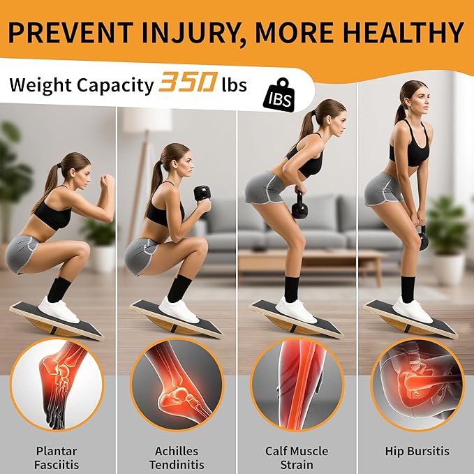 Balance Board for Physical Therapy, Wooden Wobble Board for Balance Training and Ankle Strengthening, Anti-Slip Surface, 350 lbs Capacity Standing Desk Rocker Board