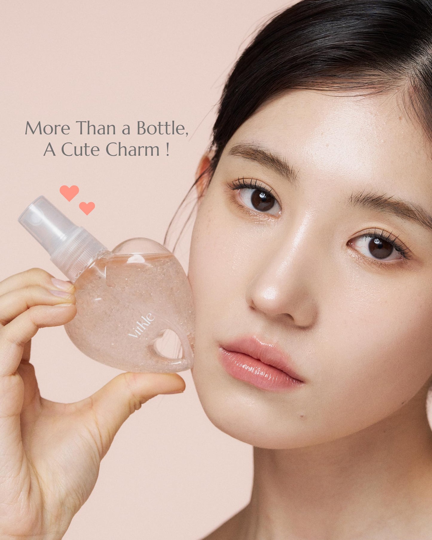 Vitkle Heart Shape Clear Keychain Refillable Bottle - Korean Travel Portable Mini Spray Container for Face Mist Serum Toner Skincare Products, 1.69 fl.oz.