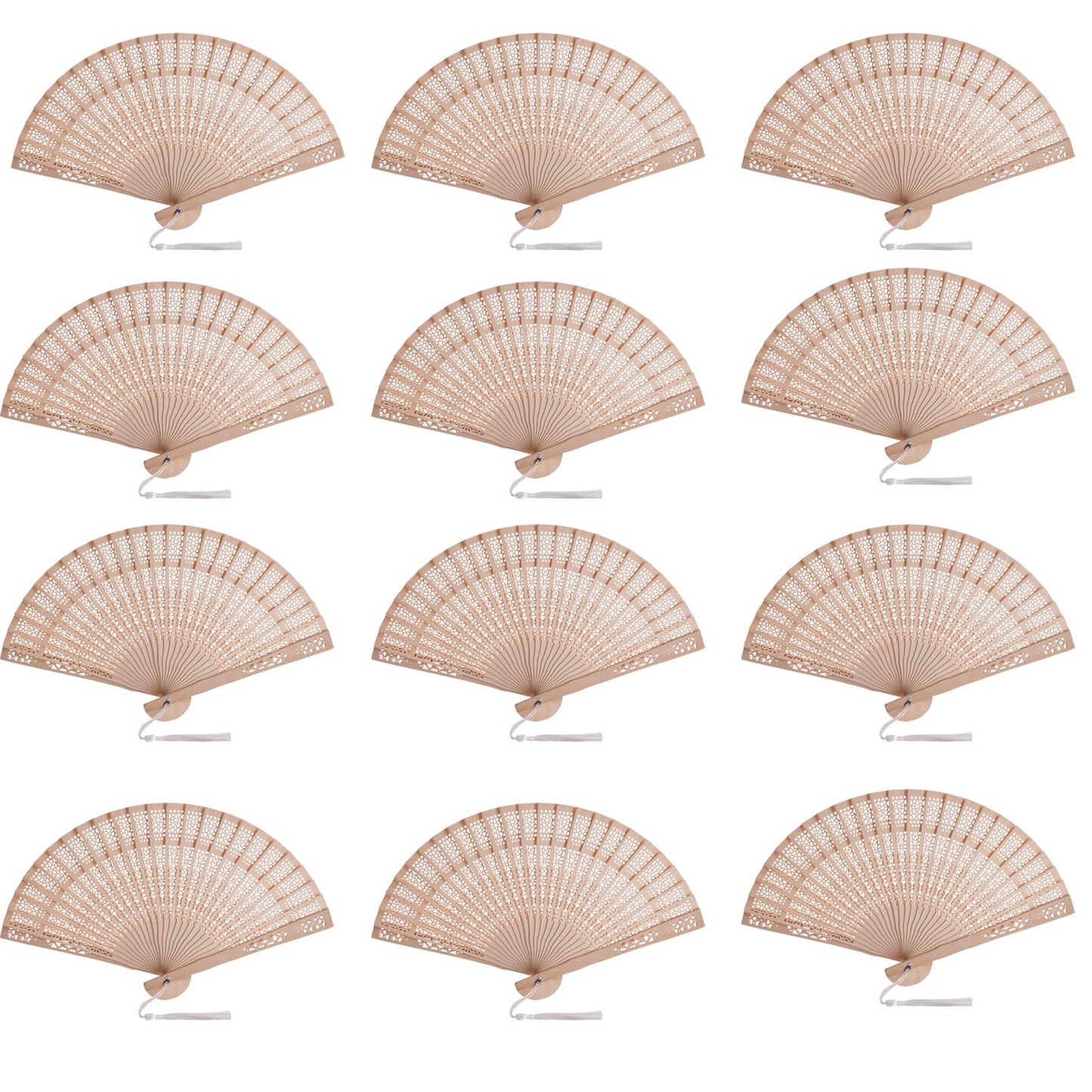 SL crafts 50 Sets Wooden Hand Fan Wood Handheld Folding Fans with Organza Bags and Thank You Tag and Tassels Wedding Party Favors