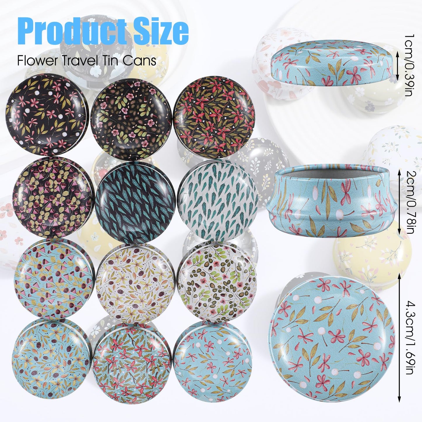 12 Pack Lip Balm Containers, Lip Balm Containers Empty - Reusable Mini Round Tinplate Jars with Lids, 20ml Small Flower Design for Travel, Camping, and Storage