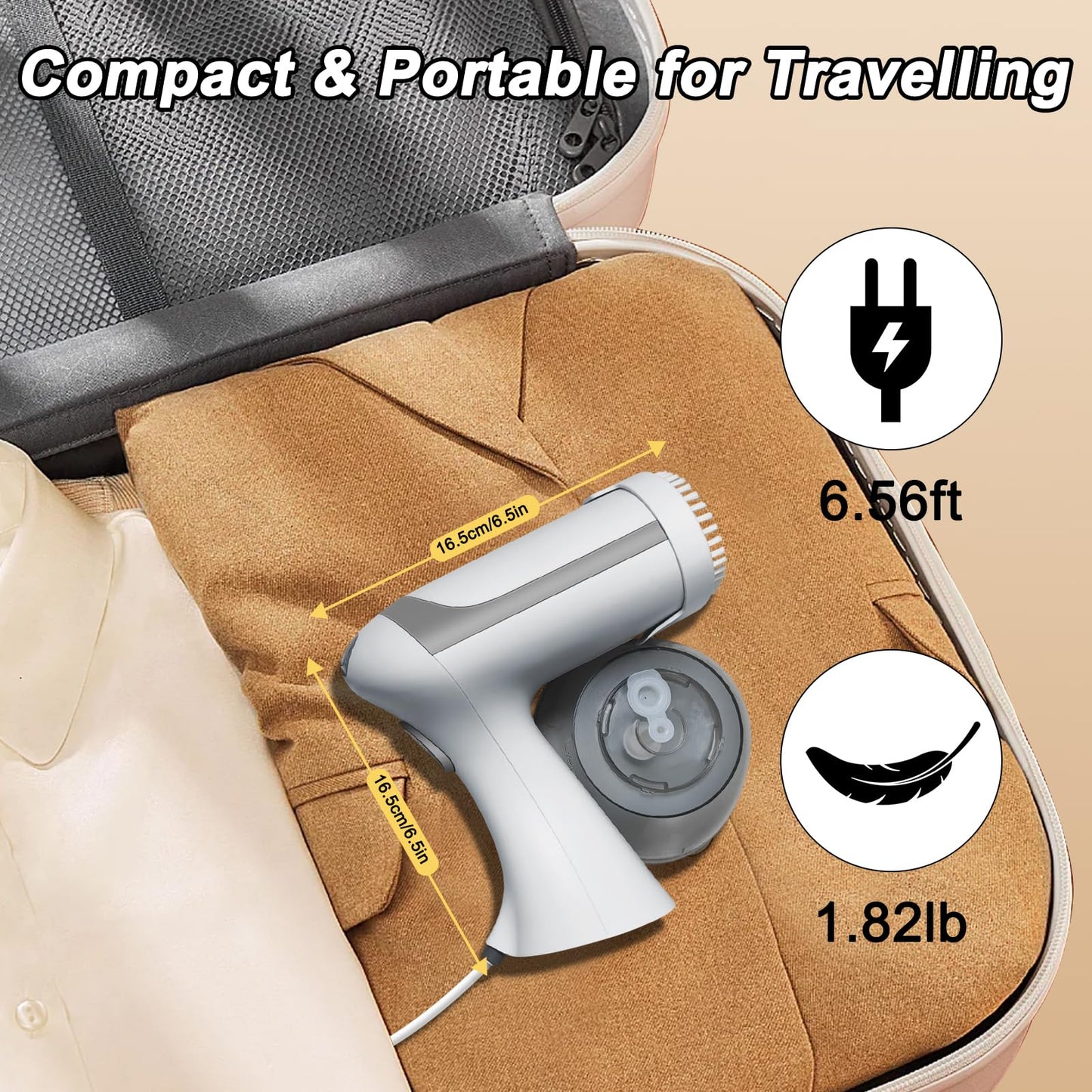 BUNUD Clothes Steamer Handheld 1500W: 20S Heat-up Garment Steamer for Clothes with 300ml Water Tank - Portable Fabric Wrinkle Remover - Steam Iron 2 In 1 with Brush for Home/Office/Travel (White)