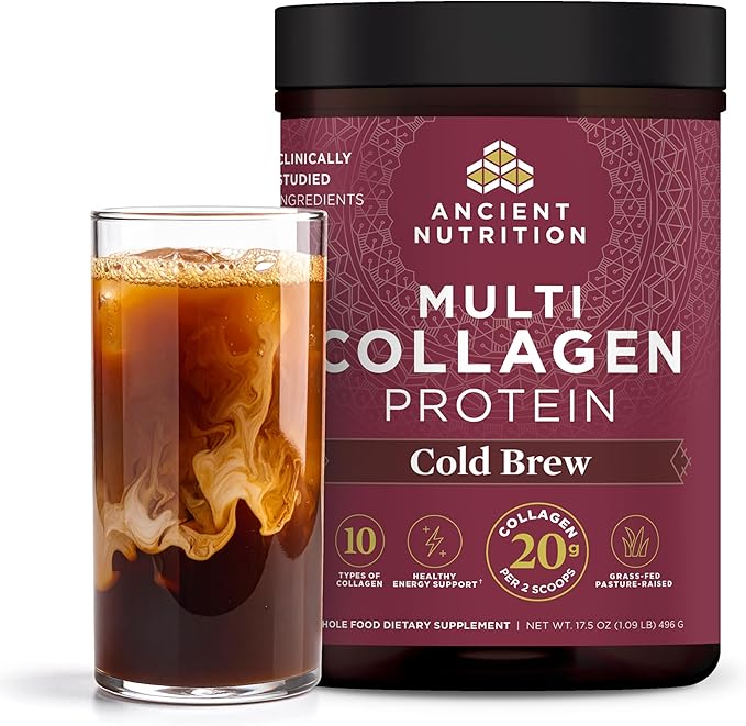 Ancient Nutrition Hydrolyzed Collagen Peptides Powder, Cold Brew Multi Collagen Protein for Women and Men, 40 Servings, Supports Skin and Nails, Gut Health, 17.5 oz