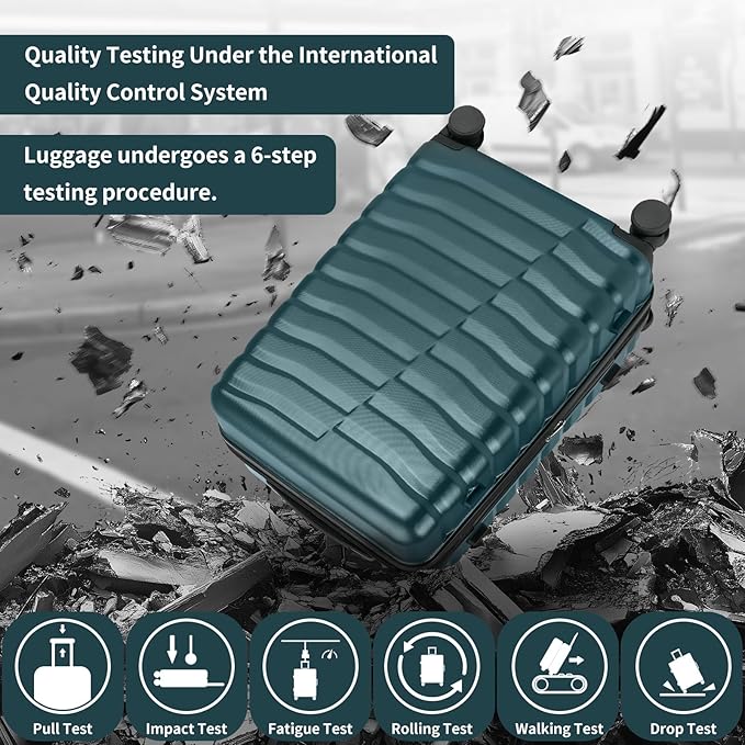 5-Piece Luggage Set, Lightweight ABS+PC Hard Shell Suitcase with YKK Zipper & TSA Lock for Family, Teal Blue, 14in/18in/20in/24in/28in