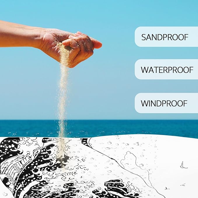 Beach Blanket, Waterproof Sandproof Beach Mat with 4 Stakes & 4 Pockets, 78''×86'' Lightweight Outdoor Picnic Blanket for Travel, Camping, Hiking