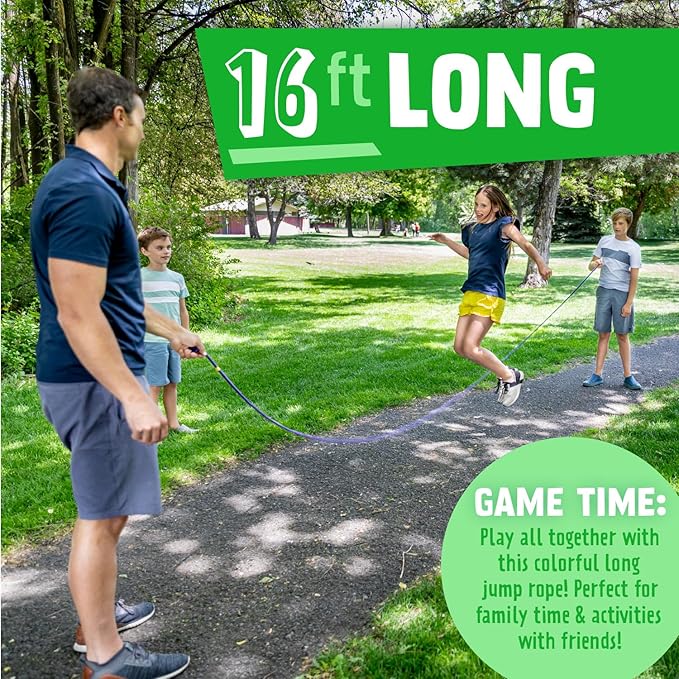 Just Jump It 16 Foot Glow in the Dark Jump Rope for Kids, Active Outdoor Youth Fitness Exercise Equipment, Braided Nylon Gym Accessories