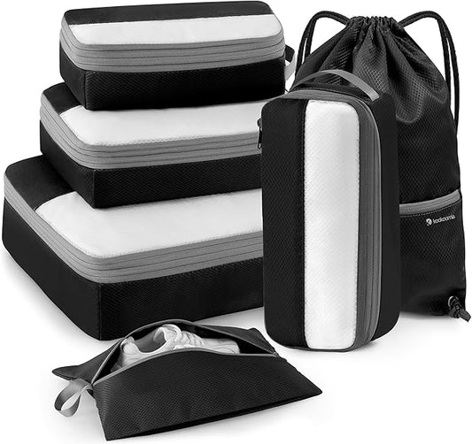 6 Set Compression Packing Cubes for Travel, Lightweight and Space-Saving Luggage Organizer Bags, Sturdy Travel Essentials for Suitcase, Black