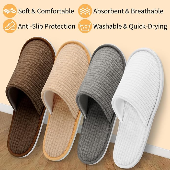 30 Pairs House Slippers Non Slip Disposable Washable Reusable Closed Toe Hotel Slippers for Guests Spa Travel Home Indoor Wedding Party
