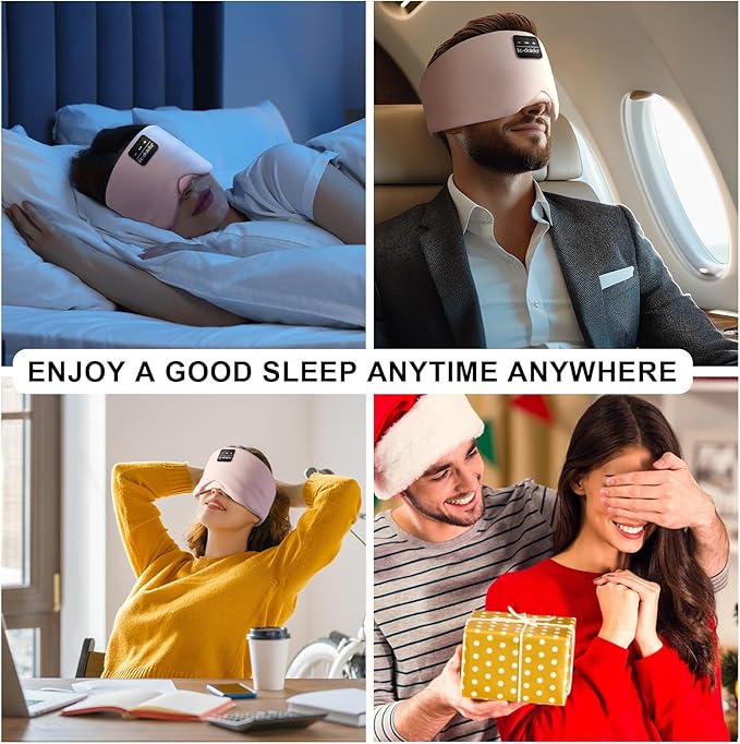 LC-dolida Sleep Mask with Bluetooth Headphones, Ice Silk Sleep Headphones with Bluetooth 5.4, Total Blackout Eye Mask for Sleeping, Soft Sleep Mask for Women Men, All Night Sleep, Travel(Pink)