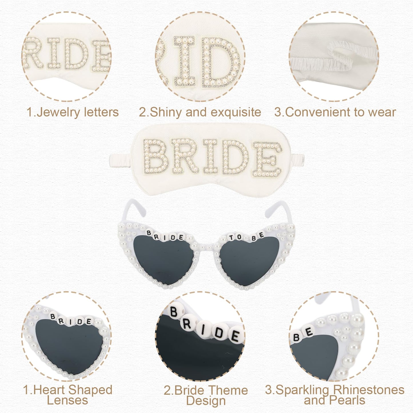 TURAOHU 4 Pcs Bride to Be Gift Set - Bride Tote Bag for Wedding Day, MRS Cosmetic Bag, Bridal Sunglasses, Eye Mask for Bachelorette Party Engagement Honeymoon Bridal Shower Gift