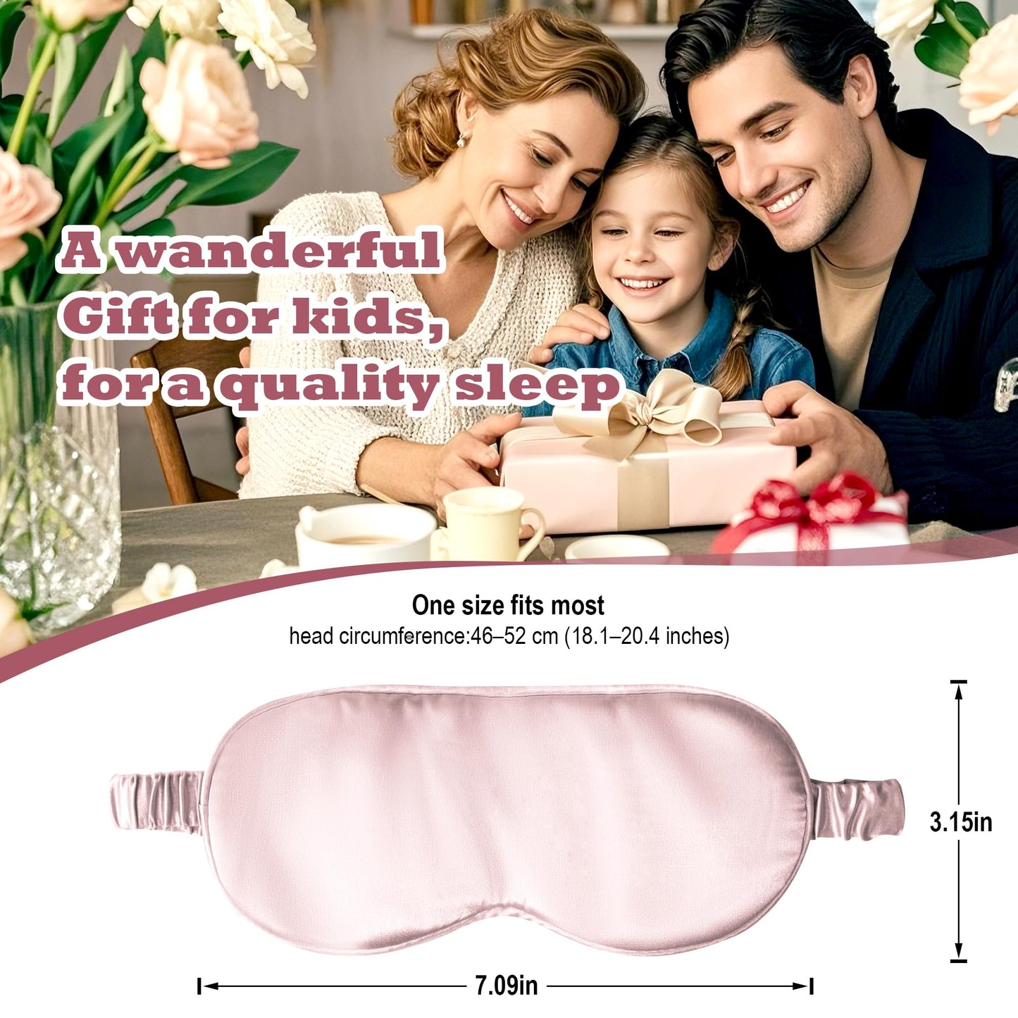 SilkDream 100% Mulberry Silk Sleep Mask for Kids Eye Mask for Sleeping 22 Momme 6A Real Silk 4t-12Y Gifts for Kids Pink