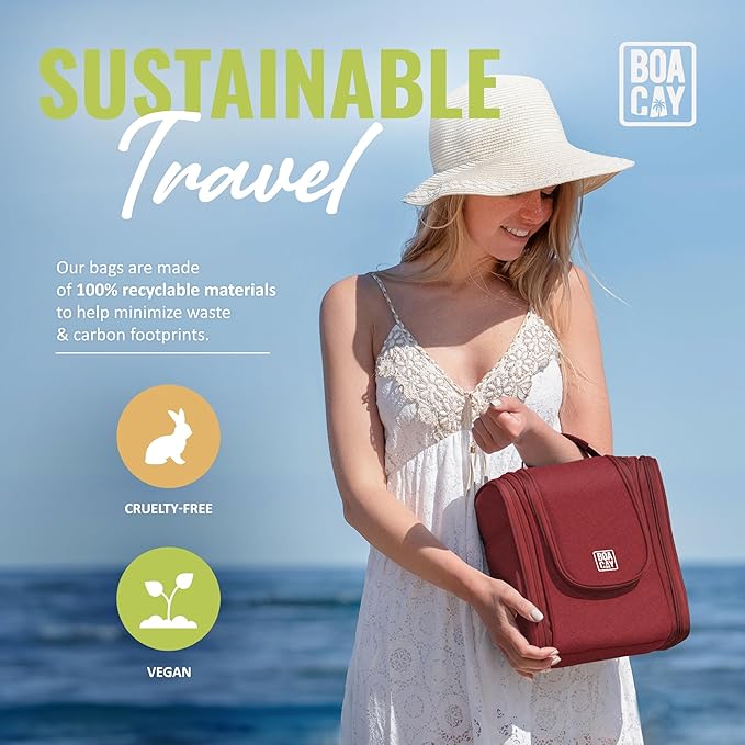 BOACAY Hanging Travel Toiletry Bag for Women and Men, Makeup Bag, Bathroom & Shower Organizer Kit for Accessories, Cosmetics, Travel Essentials