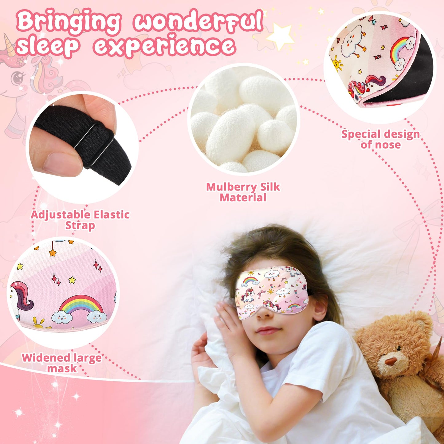 Kids Sleep Mask Eye Cover: 100% Real Natural Pure Silk Eye Mask with Adjustable Strap, Funny Blindfold Kids Eye Mask for Sleeping, Soft & Lightweight Eye Shade for Boys Girls Teens (Horse Style)