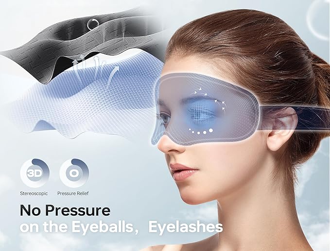 TOPOINT Sleep Mask with Bluetooth Headphones, 3D Eye Mask for Sleep Headphones with White Noise, Total Blackout, 5.4 Bluetooth, Timer, 15 Hours for Women Men, Travel, Meditation, Nap, CPAP Users