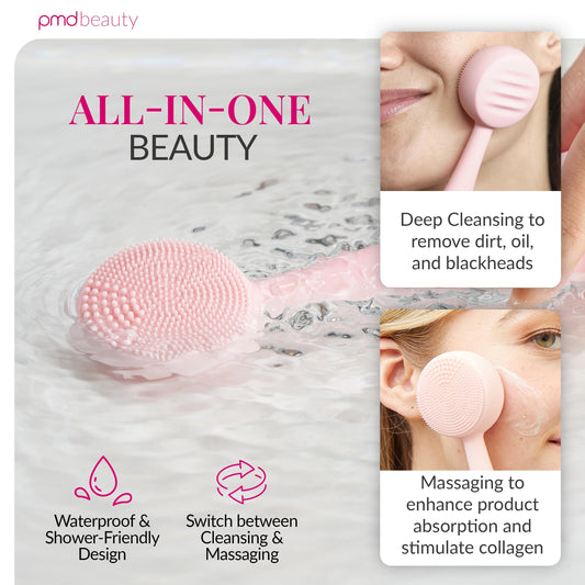 PMD Beauty: Electric Facial Cleansing Brush - Smart Facial Device with Silicone Brush & Anti-Aging Massager, Blush