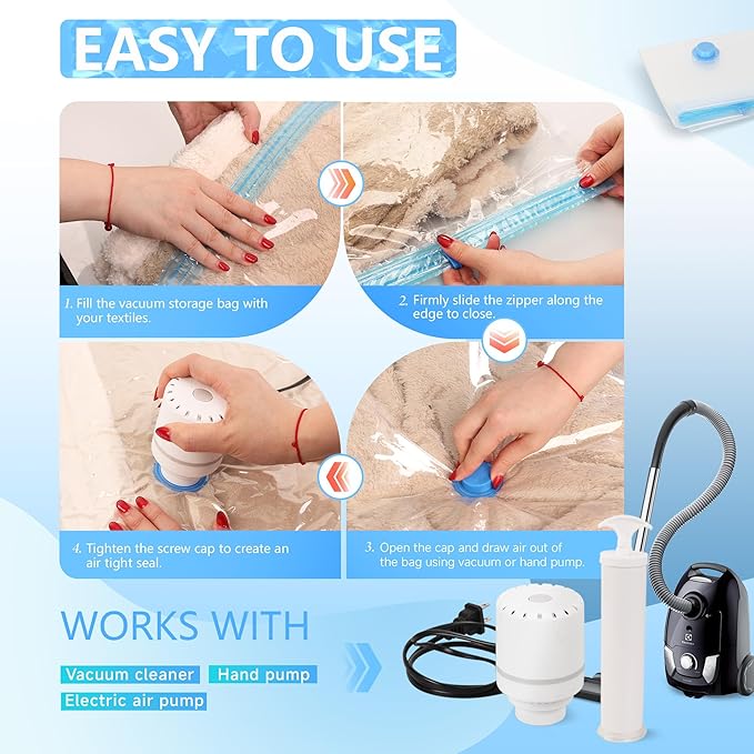 6 Pack XXL Jumbo Vacuum Storage Bags with Electric Air Pump, Space Saver Bags,Compression for Comforters and Blankets,Duvets,Pillows,Travel(47.2x35 in)