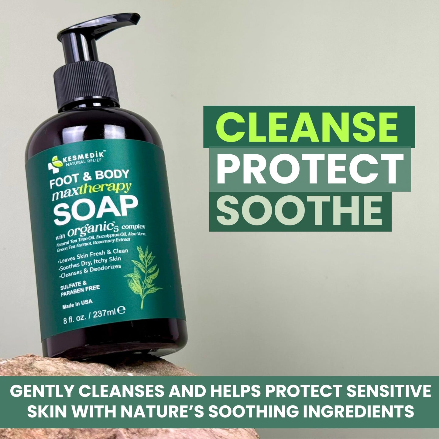 KESMEDIK Tea Tree Oil Foot & Body Soap for Deep Cleansing, Anti Itch Body Wash, Fights Body Odor, Soothes Jock Itch, Athlete's Foot, Ringworm & Acne-Prone Skin.