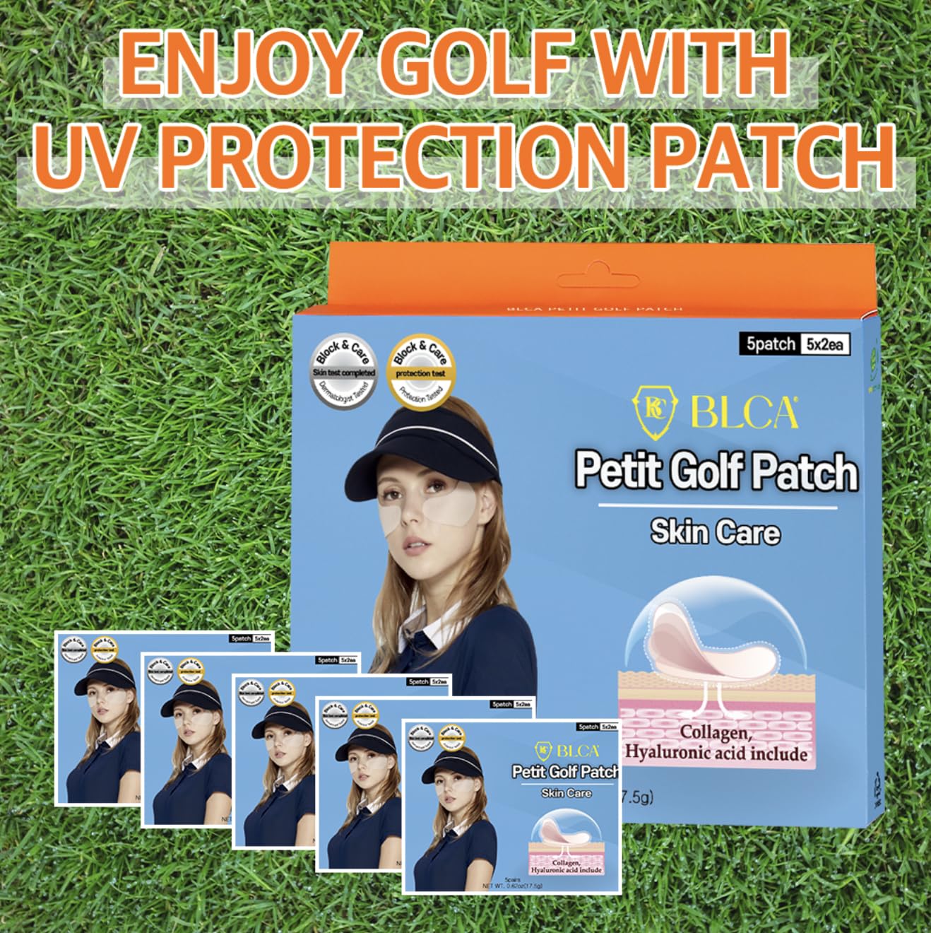 BLOCK&CARE Golf Patches for Sun Protection UV Protection Facial Patches for Outdoor Activities 5Pairs of Sunblock Gel Patches with Skincare Ingredients. (1 PACK, Petit Golf Patch (Medium))