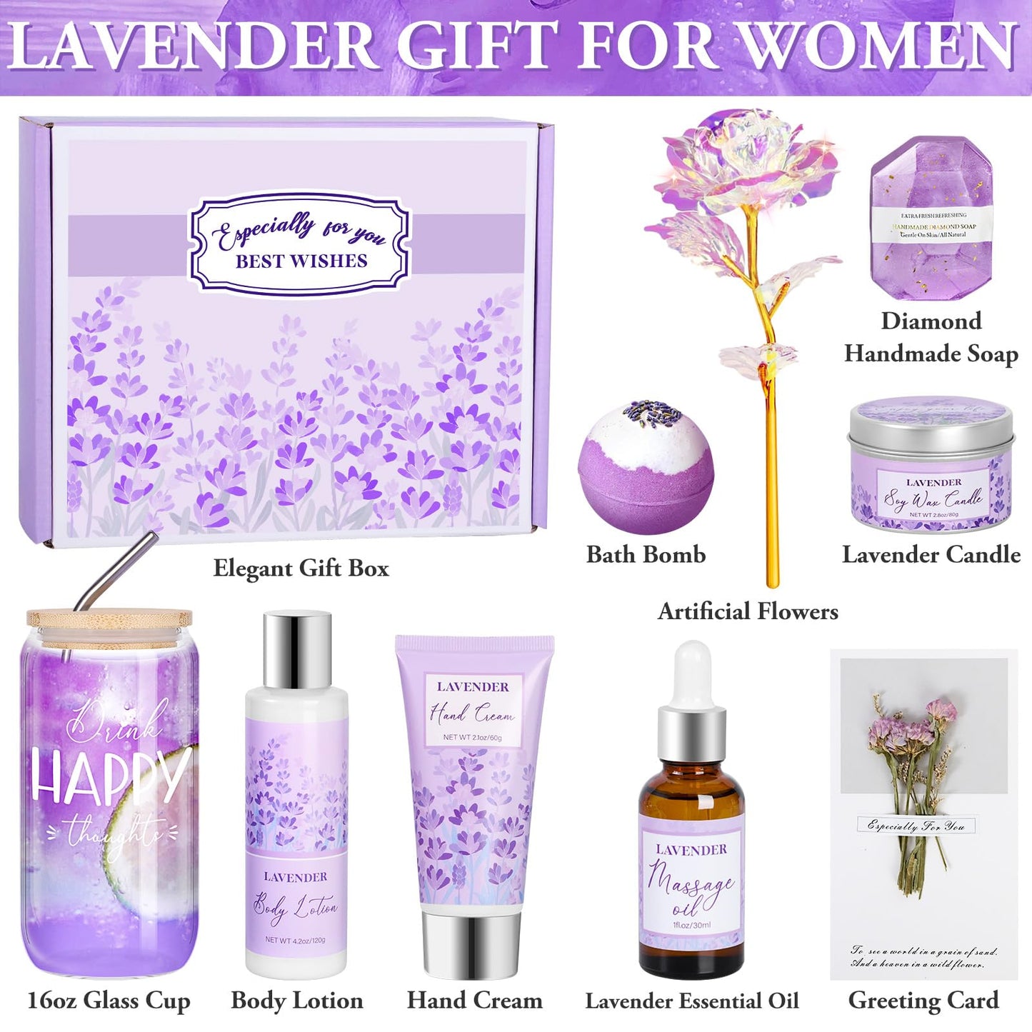 Gifts for Women, Lavender Gift Baskets, Birthday Gifts for Women, Bath and Body Relaxing Spa Gifts Self Care Gifts Care Package Home Spa Bath Gifts for Mom Sister Wife Female Friends Coworker Employee