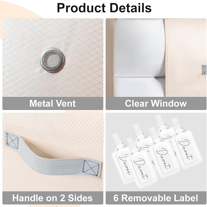 Comforter Storage Bag - 130L Large Capacity Blanket Storage Bags 3-Layer Ultra Space Saving Self Compression Organizer, Washable Compression Bags for Storage Comforter Blanket, 6-Pack, Beige