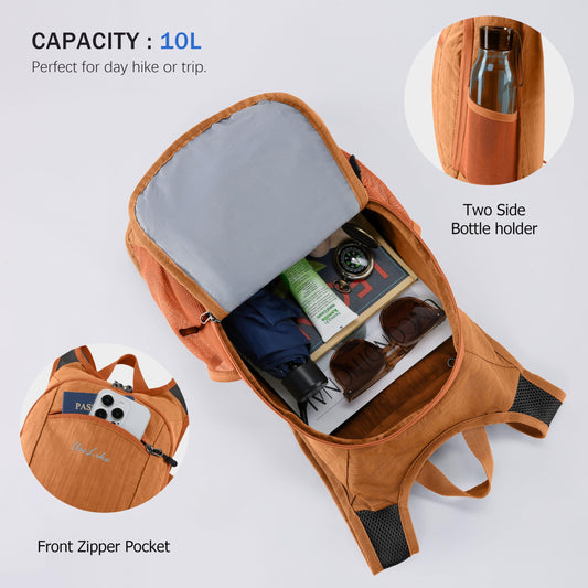 Uselike 10L Small Hiking Backpack Travel Daypack Lightweight Packable Back Pack for Women Men(Orange)