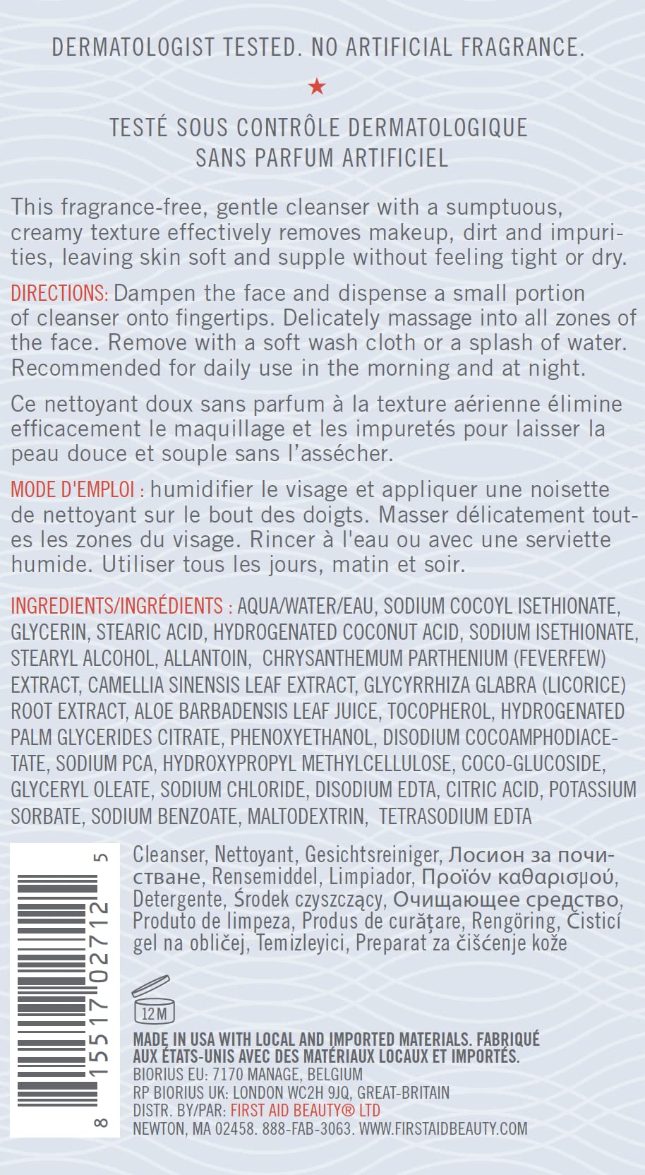 First Aid Beauty - Pure Skin Face Cleanser, Effectively Removes Makeup, Dirt, and Impurities, Gentle Cleanser Leaves Skin Soft & Supple, Safe for Sensitive Skin, Fragrance Free, 2 oz