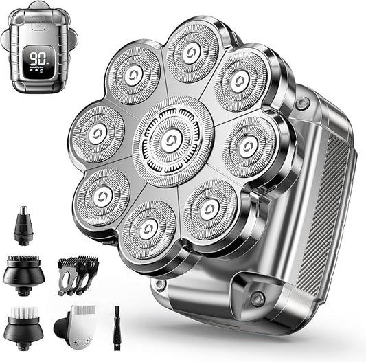 9D Head Shavers for Bald Men, 5 in 1 Detachable Head Shaver with LED Display, IPX7 Waterproof Wet Dry Rechargeable Electric Shavers for Men Grooming Kit for Home & Travel
