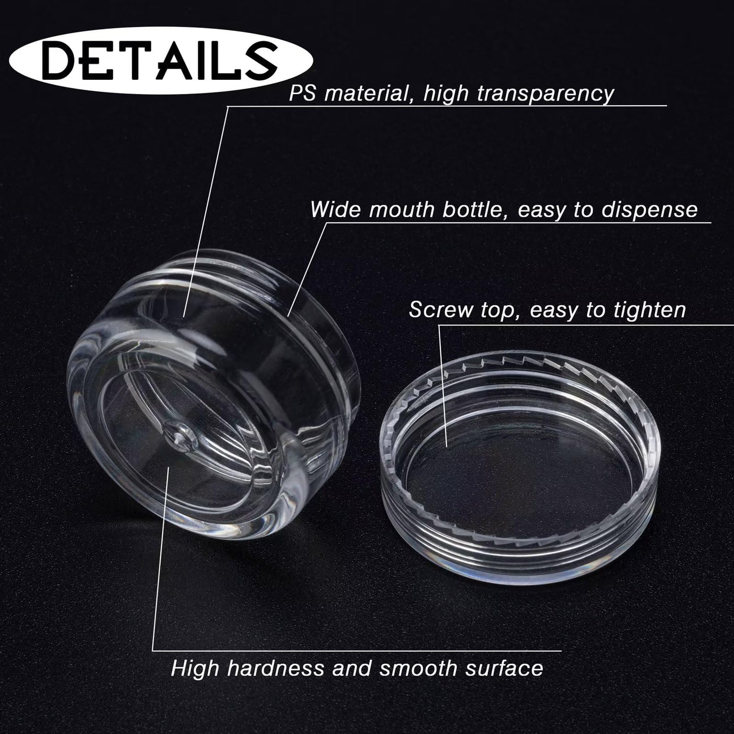 200 Count 5 Gram Sample Containers, Clear Lip Balm Containers with Lids, Small Plastic Sample Jars with 12 Mini Spoons, 200pcs Labels (Clear Lid)