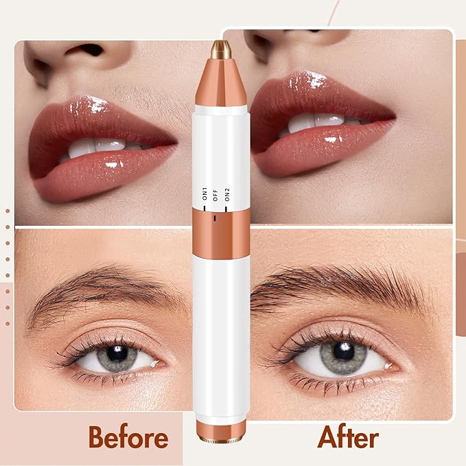 2-in-1 Dual Head Eyebrow Trimmer & Flawless Facial Hair Removal for Women, Painless & Gentle Facial Hair Remover for Brows, Chin, Upper Lip, Cheeks, Type-C Charging for Women