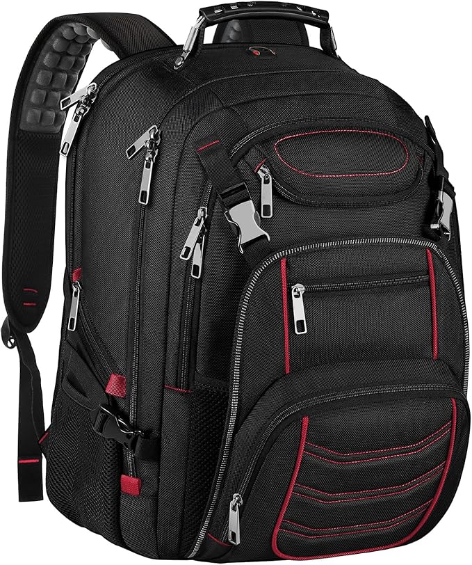 18.4 Laptop Backpack for Men, Extra Large Gaming Laptops Backpack with USB Charger Port, TSA Friendly Big Capacity Heavy Duty Travel Computer Bag RFID Anti-theft Pocket Backbag,21.2*15.5*11.5inch Red