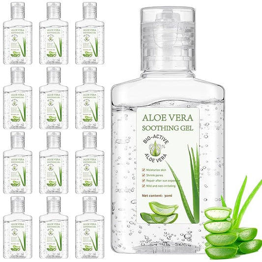 12 Pcs Mini Aloe Vera Gel Bulk for Christmas Wedding Party 1oz Soothing Moisture Aloe Gel Bulk Travel Size for Thank You Gifts Christmas Favors Wedding Party(Aloe Vera)