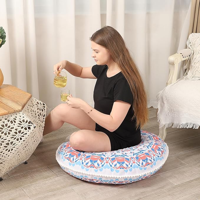 32 inches Floor Cushions for Adults, 2 Pack Round Large Thick Floor Pillow, Memory Foam Cushion for Sitting, Aqua