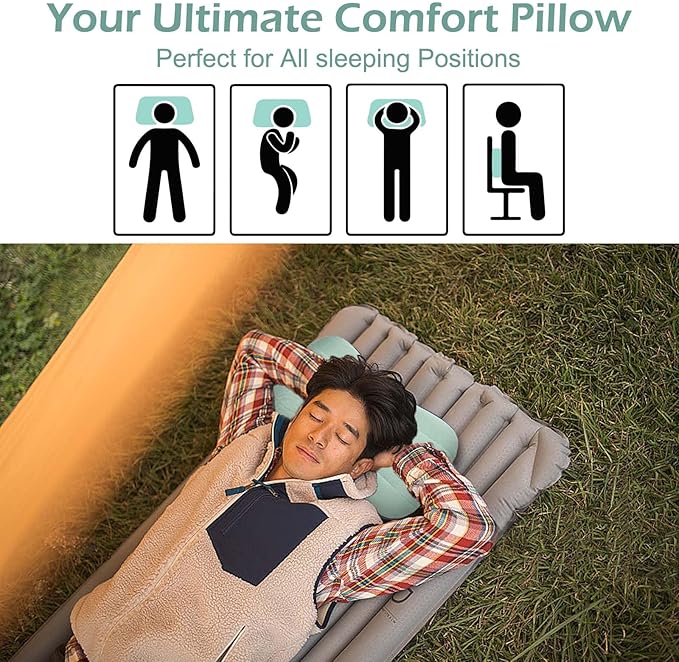 Inflatable Camping Pillow with Removable Cover & Ice Pack, Portable Inflatable Neck Pillow, Ergonomic Inflating Pillows for Neck & Lumbar Support, Travel Air Pillows for Camping, Office, Hiking, Home
