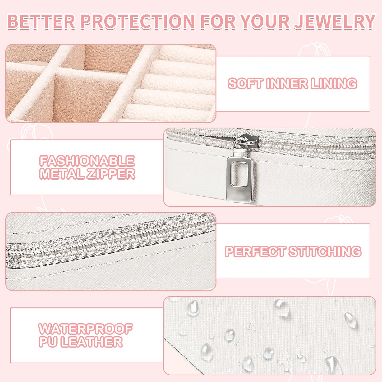 Leezmark 8 Pcs Jewelry Travel Case, Bridesmaid Gifts Set Of 6 & 8, Velvet Portable Jewelry Travel Organizer Small Jewelry Box Bridesmaid Proposal Gifts Box Mini Storage Organizer Storage Box, White