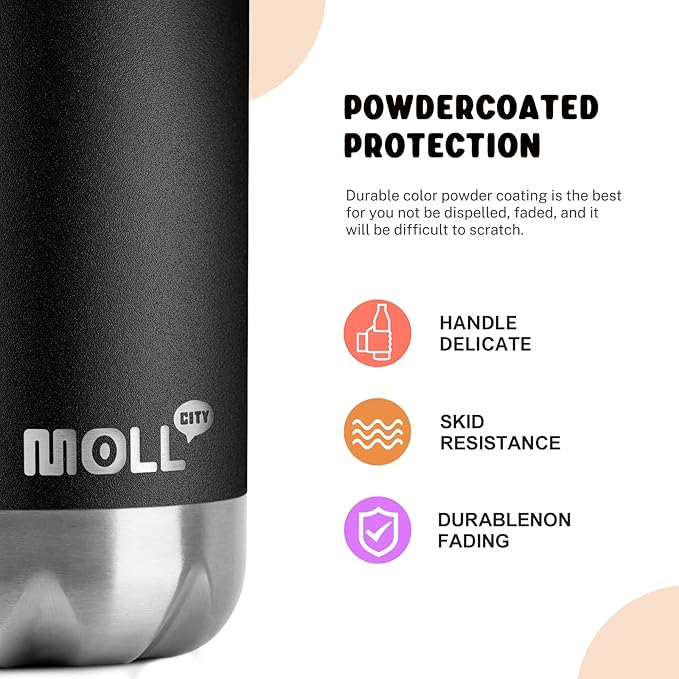 Kids Water Bottle for School-12 oz Stainless Steel Double Wall Vacuum Insulated Sports Water Bottle for Boys-Reusable Metal Travel Leak Proof Flask BPA Free(Black)