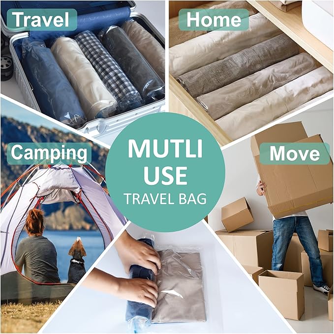 Compression Bags for Travel - Travel Essentials - 16 Pack Space Saver Bags - No Vacuum Needed - Compression Packing Bags for Cruise Accessories