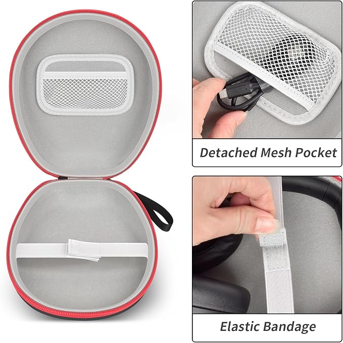 Comecase Universal Headphone Case Comepatible with JBL/for Beats/for Sony/for Bose Max Over Ear Headphone and More, Travel Carrying Box for Bluetooth Wireless Headset (Black+Red Zipper)
