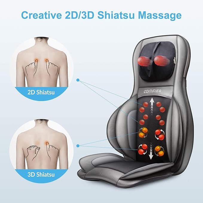 COMFIER Shiatsu Neck Back Massager with Heat, 2D ro 3D Kneading Massage Chair Pad, Adjustable Neck Massage,Seat Massager for Full Body Relaxation, Christmas Gifts for Dad Mom Women Men,Dark Gray