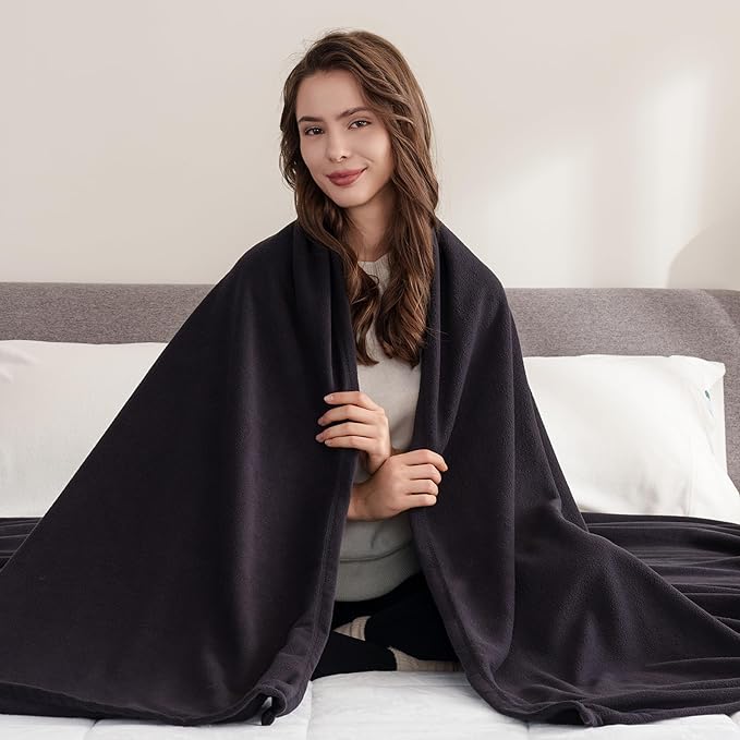 Berkshire Blanket Microfleece Queen Size Bed Blanket Black,Lightweight Soft Breathable Plush Micro Fleece Blanket for Bed Couch Sofa,90x90 Inches
