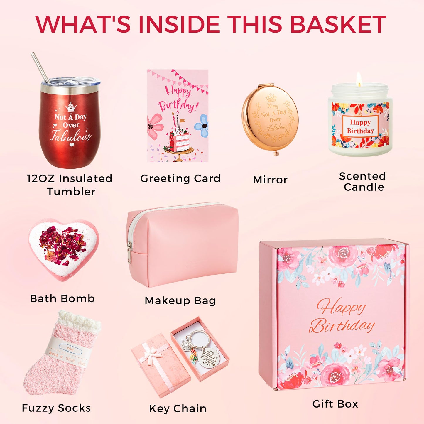 Birthday Gifts Baskets Box Women, Unique Happy Birthday Gifts Basket for Mom Her Best Friend Sister Wife Girlfriend Coworker,Luxury Self Care Ideas Box Relaxing Spa Gifts Set with Tumbler