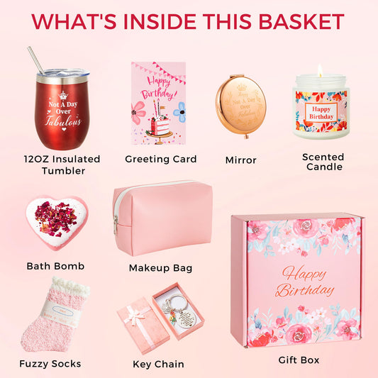 Birthday Gifts Baskets Box Women, Unique Happy Birthday Gifts Basket for Mom Her Best Friend Sister Wife Girlfriend Coworker,Luxury Self Care Ideas Box Relaxing Spa Gifts Set with Tumbler