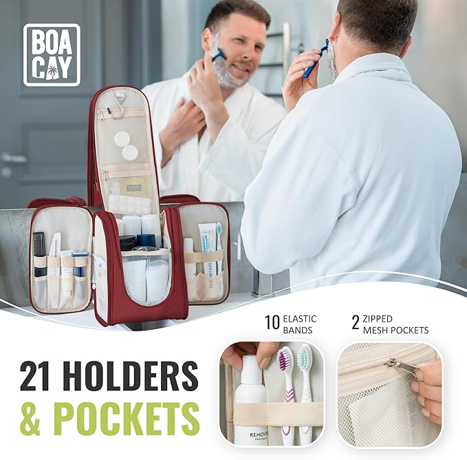 BOACAY Hanging Travel Toiletry Bag for Women and Men, Makeup Bag, Bathroom & Shower Organizer Kit for Accessories, Cosmetics, Travel Essentials