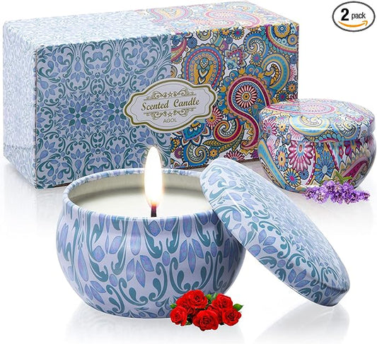 2 Pack Scented Candles, 2.5 oz Aromatherapy Candles for Home Scented, Natural Soy Candles with Floral Scents, Portable Small Jar Candle Set for Travel, Spa, Bath, Yoga, Home Decor Candle