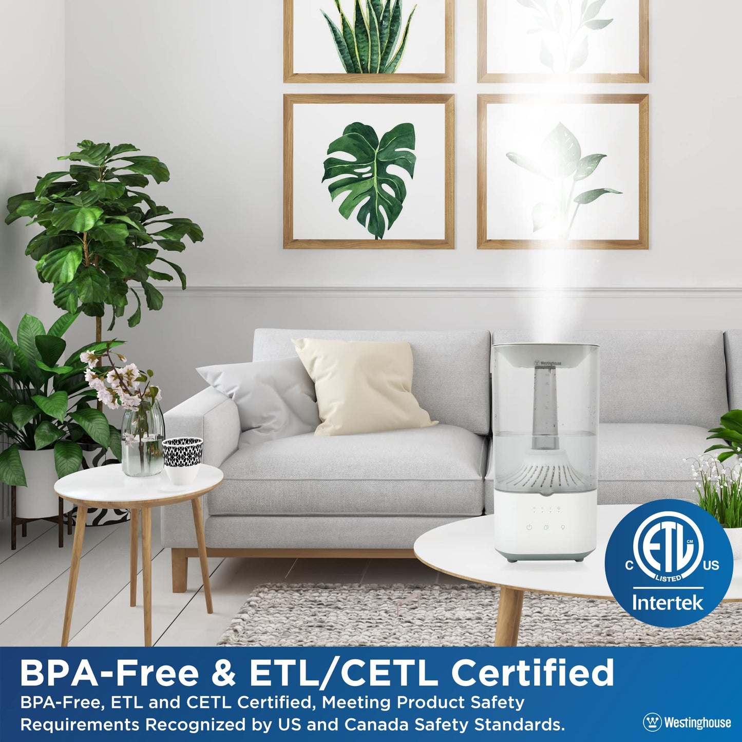 Westinghouse Ultrasonic Cool Mist Adjustable Humidifier, 4.5L Top Fill with LED Night Light and Touch Button Control