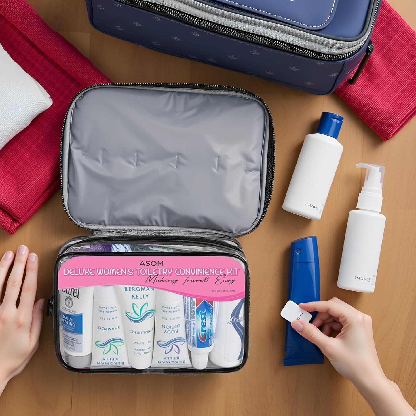 Asom Travel Toiletries Kit – TSA Approved Travel-Size 36-Piece Personal Care & Hygiene Essentials Set for Men & Women – Compact Unisex Kit for Flight, Vacation, Hotel, Gym, Camping