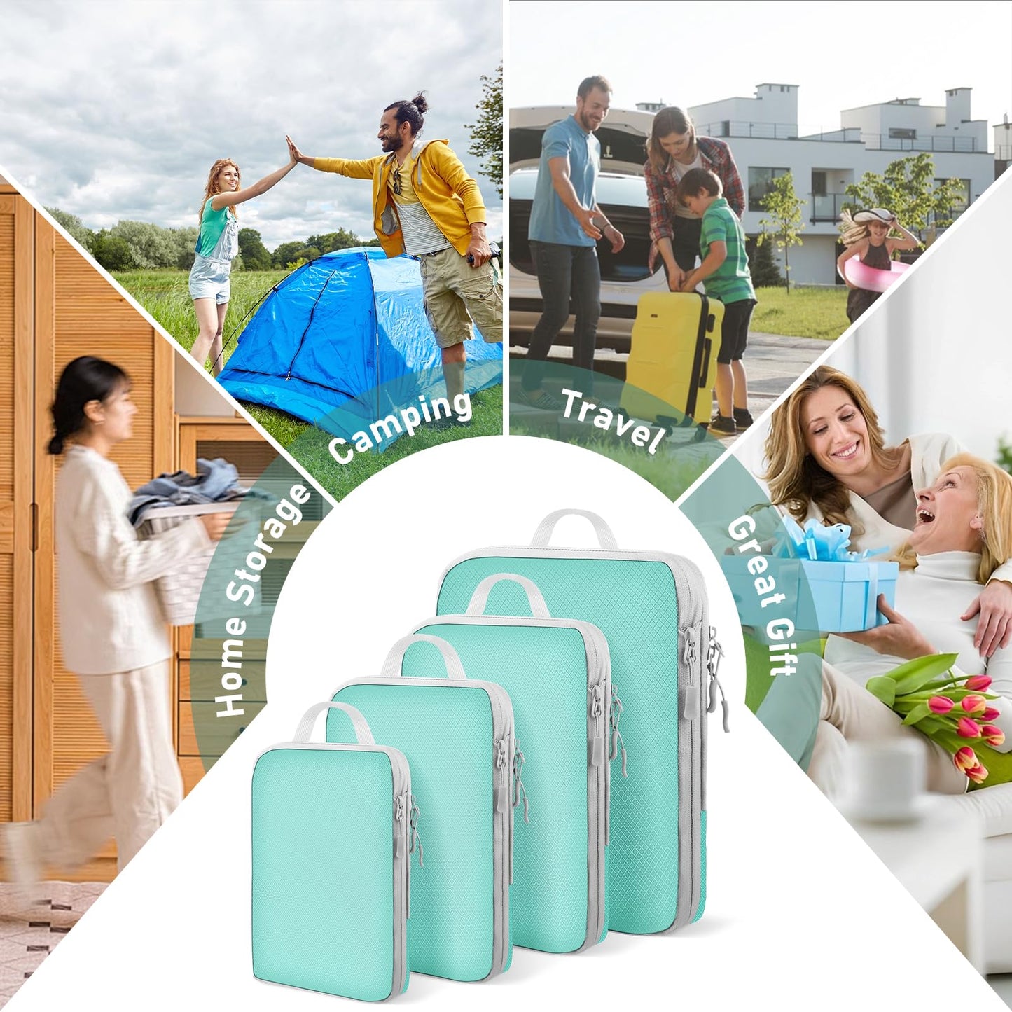 Compression Packing Cubes for Travel 4 Set Luggage Packing Organizer Bag Compressible Expandable Organizer Cubes For Carry On Luggage Suitcase Travel Essentials Accessories for Women Men