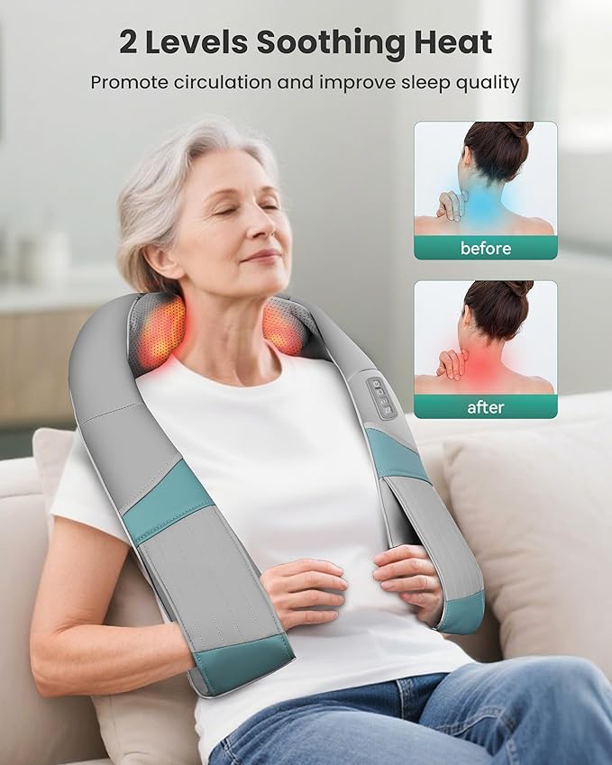 Cordless Neck Massager with Heat, Shiatsu Neck Back Massager for Pain Relief Deep Tissue, Rechargeable 4D Knead Shoulder Massager Pillow, with Portable Carry Bag, Gifts for Mom, Dad
