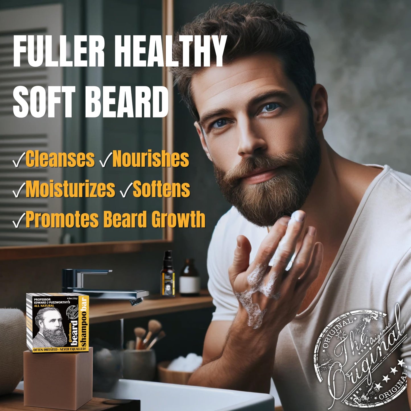 Professor Fuzzworthy's Gentlemans BEER Beard Hair SHAMPOO Bar for Normal, Dry, Oily Hair | SCENTED with All Natural Oils From Tasmania Australia - 4.2 oz